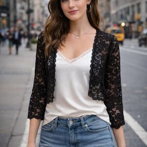 Allegra-k Women's Black Cardigan Lace Boho Goth Sheer Floral Layering Top Y2K